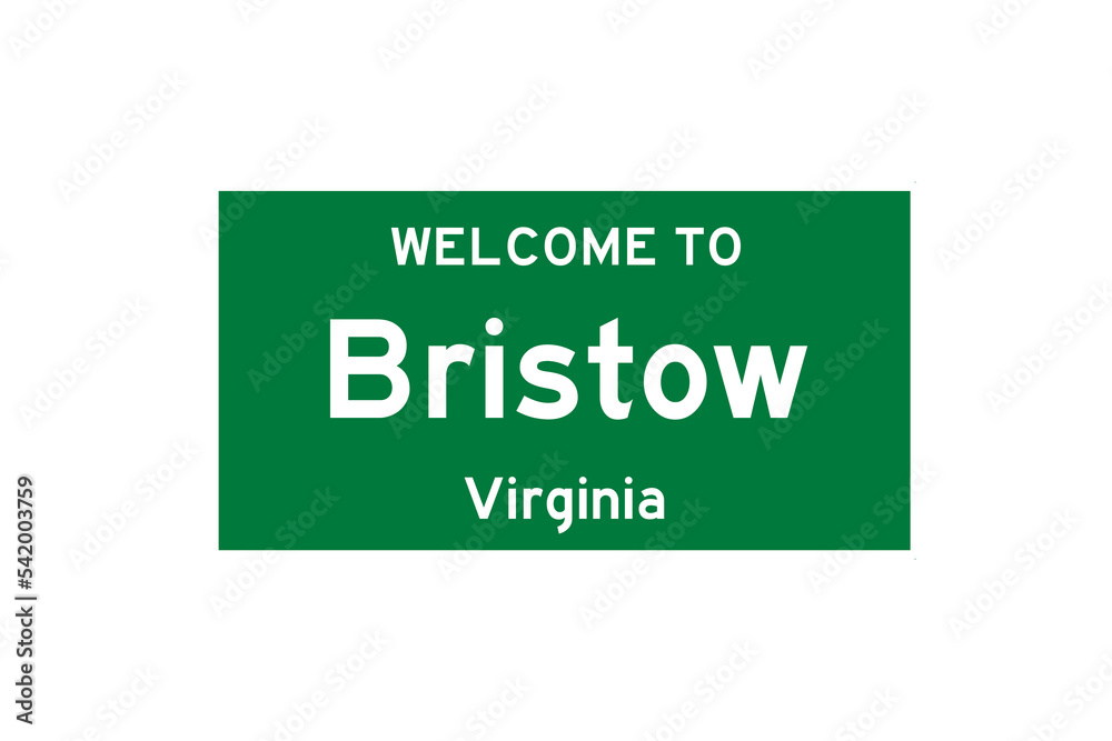 Bristow, Virginia, USA. City limit sign on transparent background