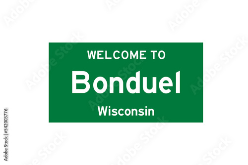 Bonduel, Wisconsin, USA. City limit sign on transparent background.  photo