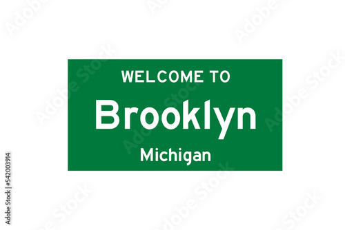 Brooklyn, Michigan, USA. City limit sign on transparent background.  photo