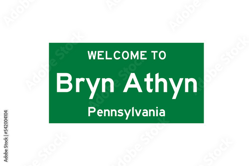 Bryn Athyn, Pennsylvania, USA. City limit sign on transparent background.  photo