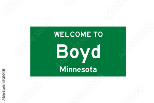 Boyd, Minnesota, USA. City limit sign on transparent background.  photo