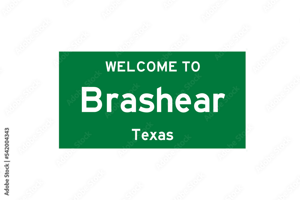 Brashear, Texas, USA. City limit sign on transparent background. Brashear, Texas, USA. City limit sign on transparent background.