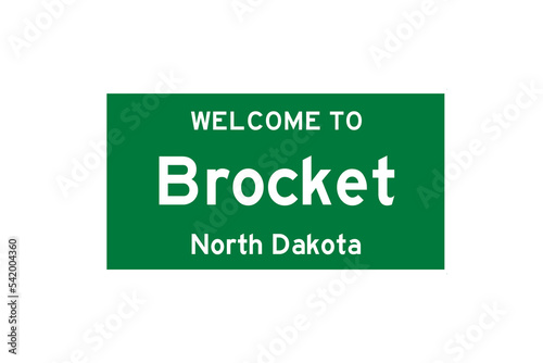 Brocket, North Dakota, USA. City limit sign on transparent background.  photo