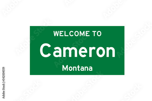 Cameron, Montana, USA. City limit sign on transparent background.  photo