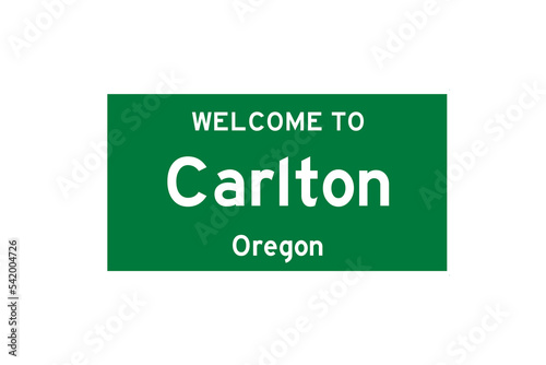 Carlton, Oregon, USA. City limit sign on transparent background.  photo