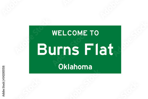 Burns Flat, Oklahoma, USA. City limit sign on transparent background.  photo