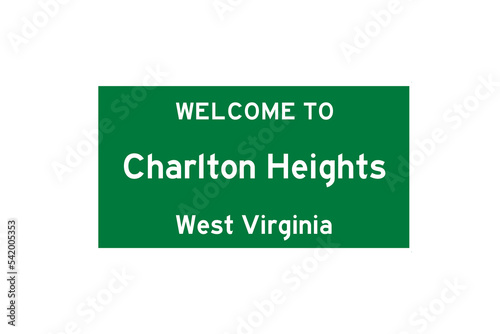 Charlton Heights, West Virginia, USA. City limit sign on transparent background.  photo