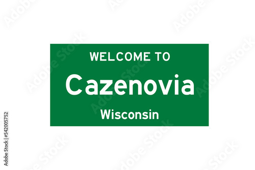 Cazenovia, Wisconsin, USA. City limit sign on transparent background.  photo