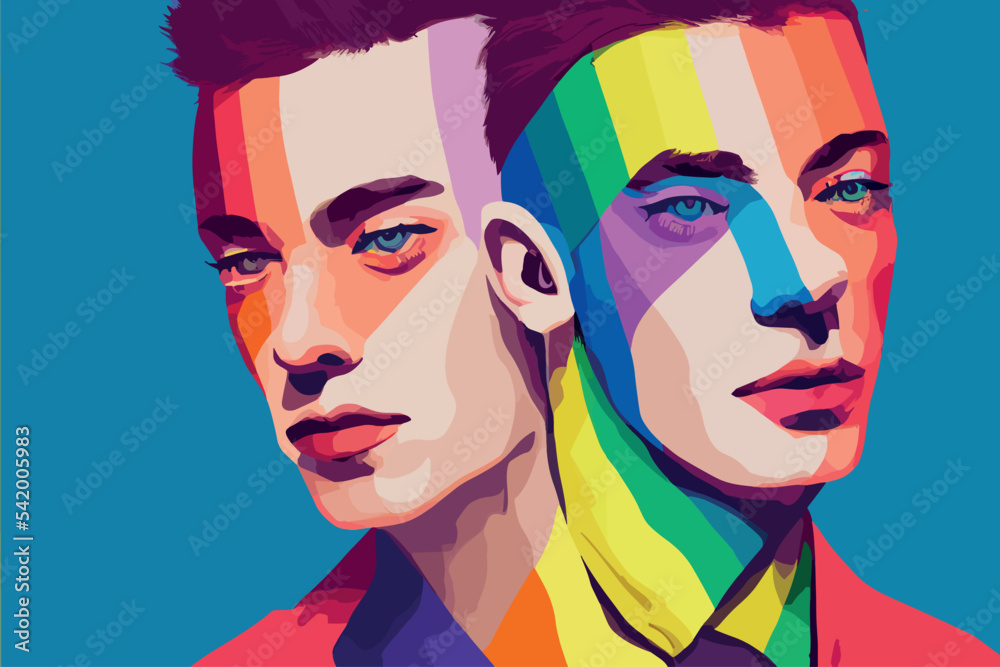 Obraz premium Lgbt guys against discrimination of human rights, proud look,