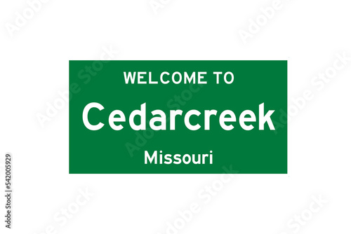 Cedarcreek, Missouri, USA. City limit sign on transparent background.  photo