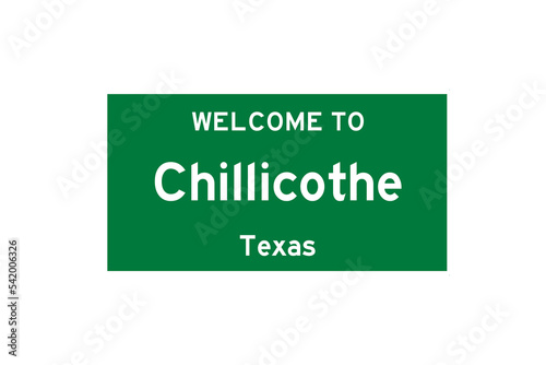 Chillicothe, Texas, USA. City limit sign on transparent background.  photo