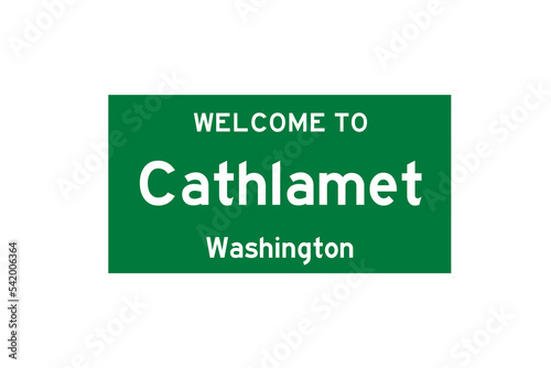Cathlamet, Washington, USA. City limit sign on transparent background.  photo