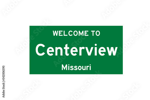 Centerview, Missouri, USA. City limit sign on transparent background.  photo