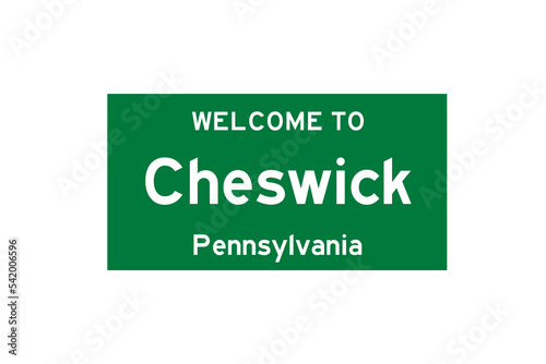 Cheswick, Pennsylvania, USA. City limit sign on transparent background.  photo