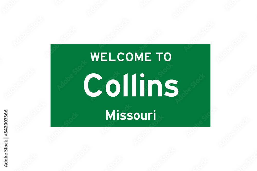 Collins, Missouri, USA. City limit sign on transparent background. Collins, Missouri, USA. City limit sign on transparent background.