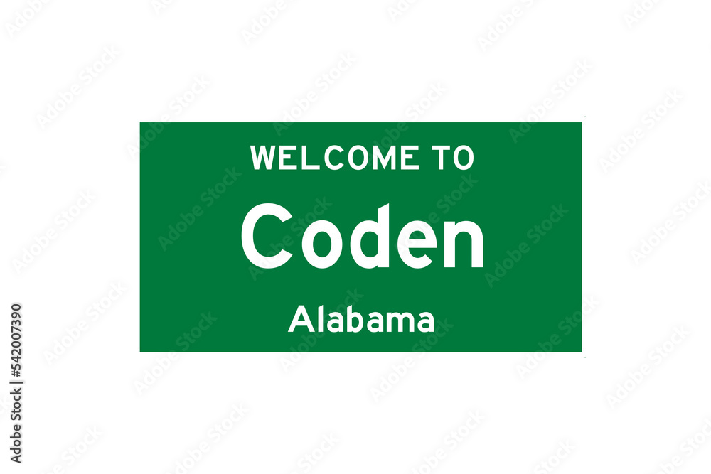 Coden, Alabama, USA. City limit sign on transparent background. Coden, Alabama, USA. City limit sign on transparent background.