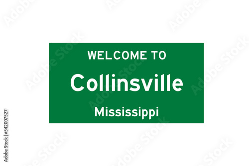 Collinsville, Mississippi, USA. City limit sign on transparent background.  photo