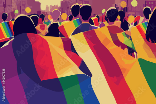 People tolerant to lgbt community, parade, flags, balloons, lgbtq+ pride