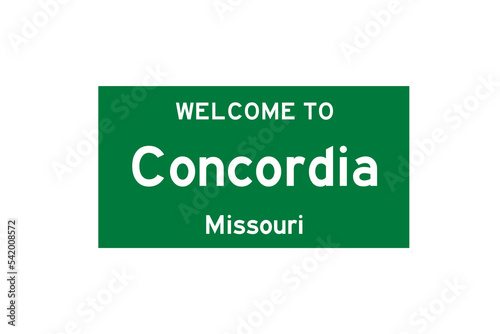 Concordia, Missouri, USA. City limit sign on transparent background.  photo