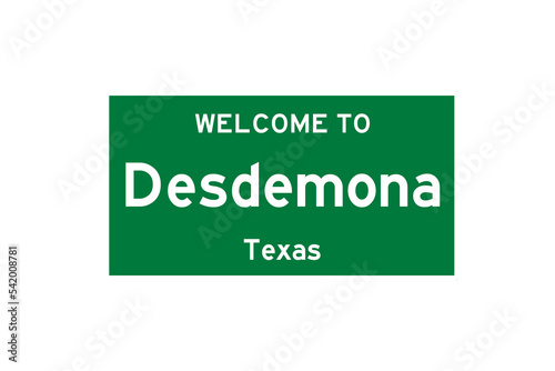 Desdemona, Texas, USA. City limit sign on transparent background.  photo