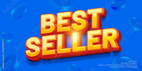 3D style editable text best seller with icon coin on blue background