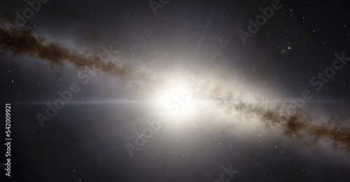 Fototapeta Naklejka Na Ścianę i Meble -  Sun rays and and Milky way galaxy 3d illustration background