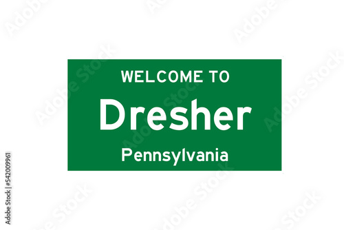 Dresher, Pennsylvania, USA. City limit sign on transparent background.  photo