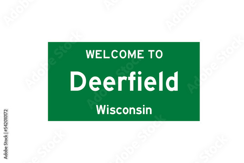 Deerfield, Wisconsin, USA. City limit sign on transparent background.  photo