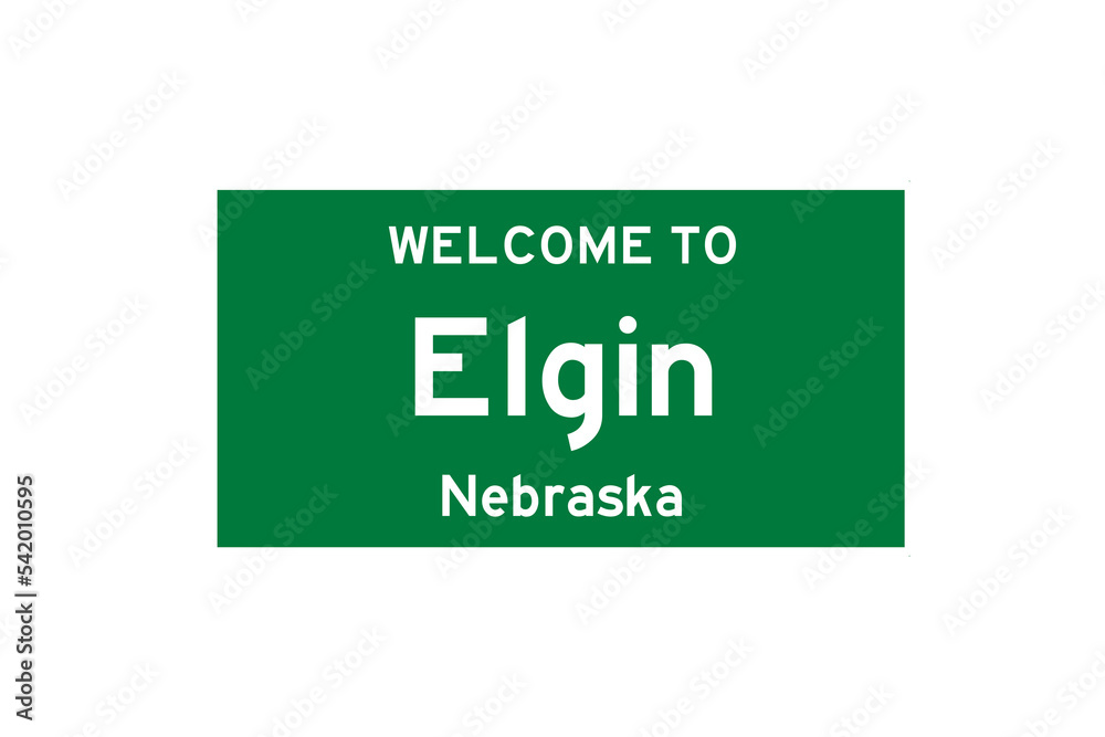 Elgin, Nebraska, USA. City limit sign on transparent background. Elgin, Nebraska, USA. City limit sign on transparent background.
