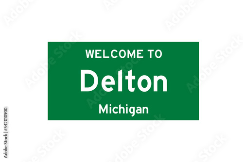 Delton, Michigan, USA. City limit sign on transparent background.  photo