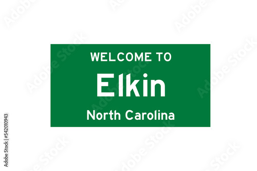 Elkin, North Carolina, USA. City limit sign on transparent background.  photo