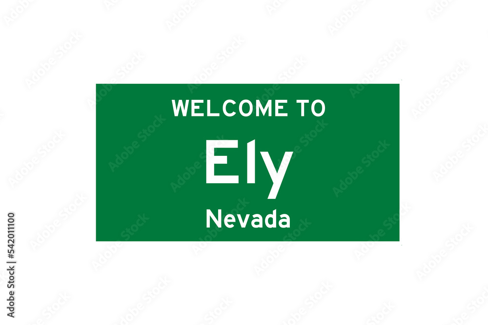 Ely, Nevada, USA. City limit sign on transparent background. Stock