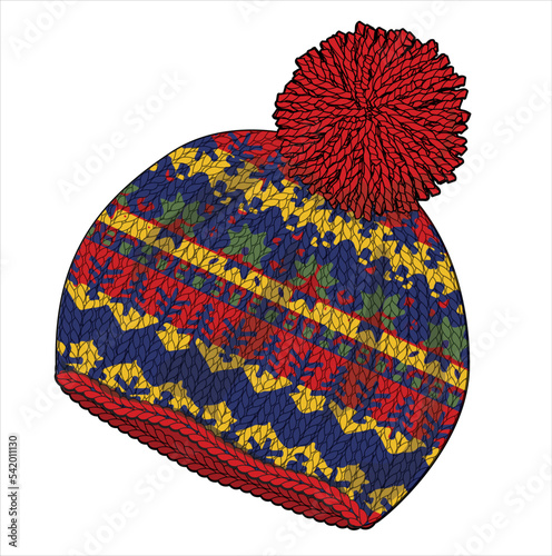WOOLEN BOBBLE KNIT CAP WITH POM POM IN EDITABLE VECTOR 