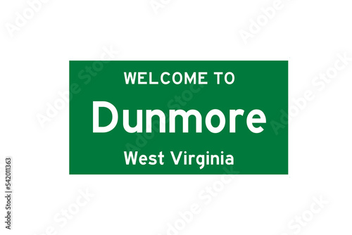 Dunmore, West Virginia, USA. City limit sign on transparent background.  photo