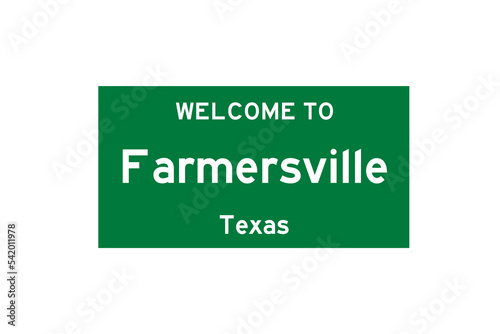 Farmersville, Texas, USA. City limit sign on transparent background.  photo