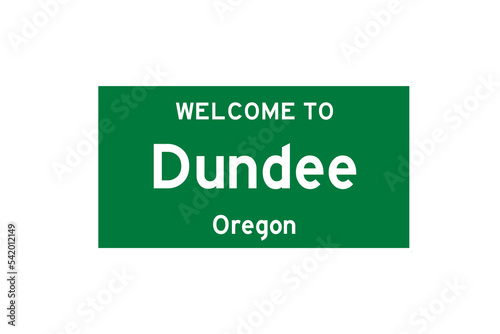 Dundee, Oregon, USA. City limit sign on transparent background.  photo