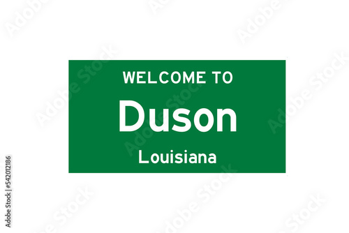Duson, Louisiana, USA. City limit sign on transparent background. 