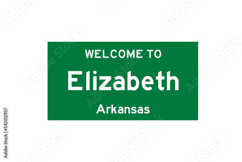 Elizabeth, Arkansas, USA. City limit sign on transparent background. 