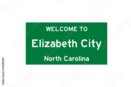 Elizabeth City, North Carolina, USA. City limit sign on transparent background.  photo