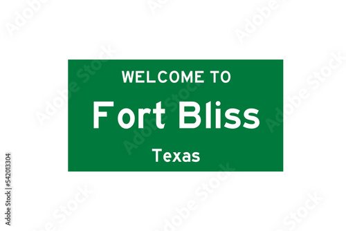 Fort Bliss, Texas, USA. City limit sign on transparent background.  photo