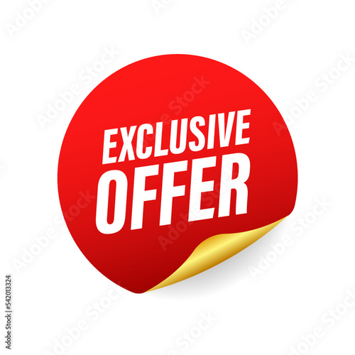 Exclusive offer label, badge. Shop now. Vector stock illustration.