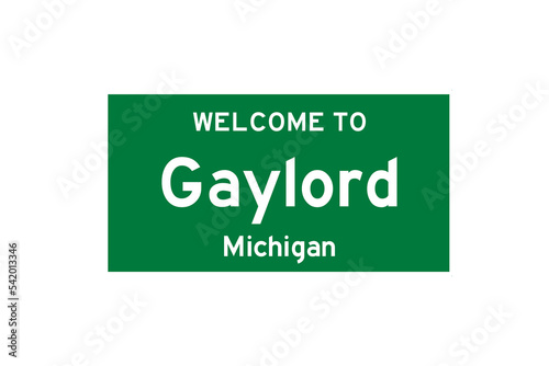 Gaylord, Michigan, USA. City limit sign on transparent background.  photo