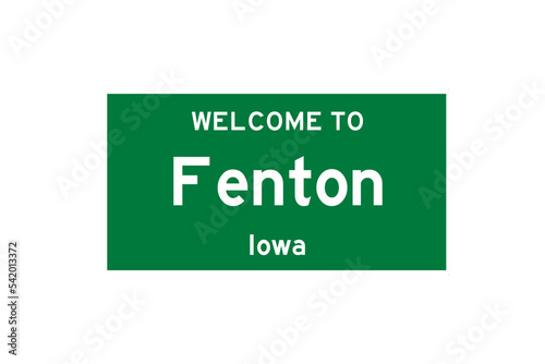 Fenton, Iowa, USA. City limit sign on transparent background.  photo