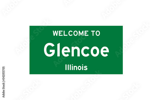 Glencoe, Illinois, USA. City limit sign on transparent background.  photo