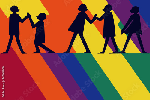 People expressing tolerance for lgbtq+ pride, rainbow paraphernalia, illustration,