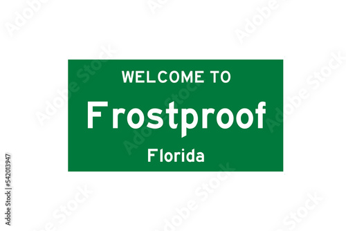 Frostproof, Florida, USA. City limit sign on transparent background.  photo