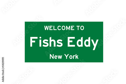 Fishs Eddy, New York, USA. City limit sign on transparent background.  photo