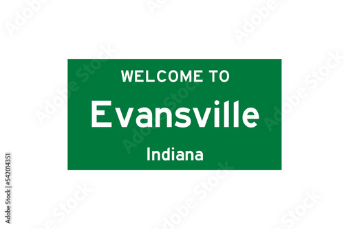 Evansville, Indiana, USA. City limit sign on transparent background.  photo