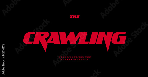 Fight font sports alphabet gym race car typo. Modern action typo sharp angles acute spike letters. Red bold italic powerful typography for lettering logo monogram. Isolated vector typeset