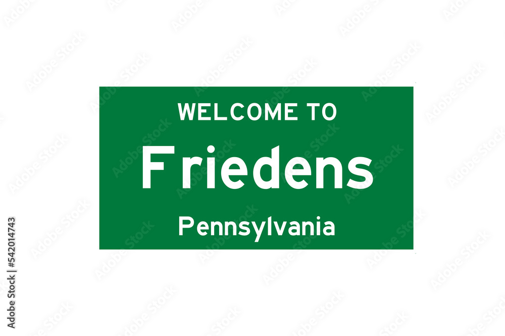 Friedens, Pennsylvania, USA. City limit sign on transparent background. Friedens, Pennsylvania, USA. City limit sign on transparent background.